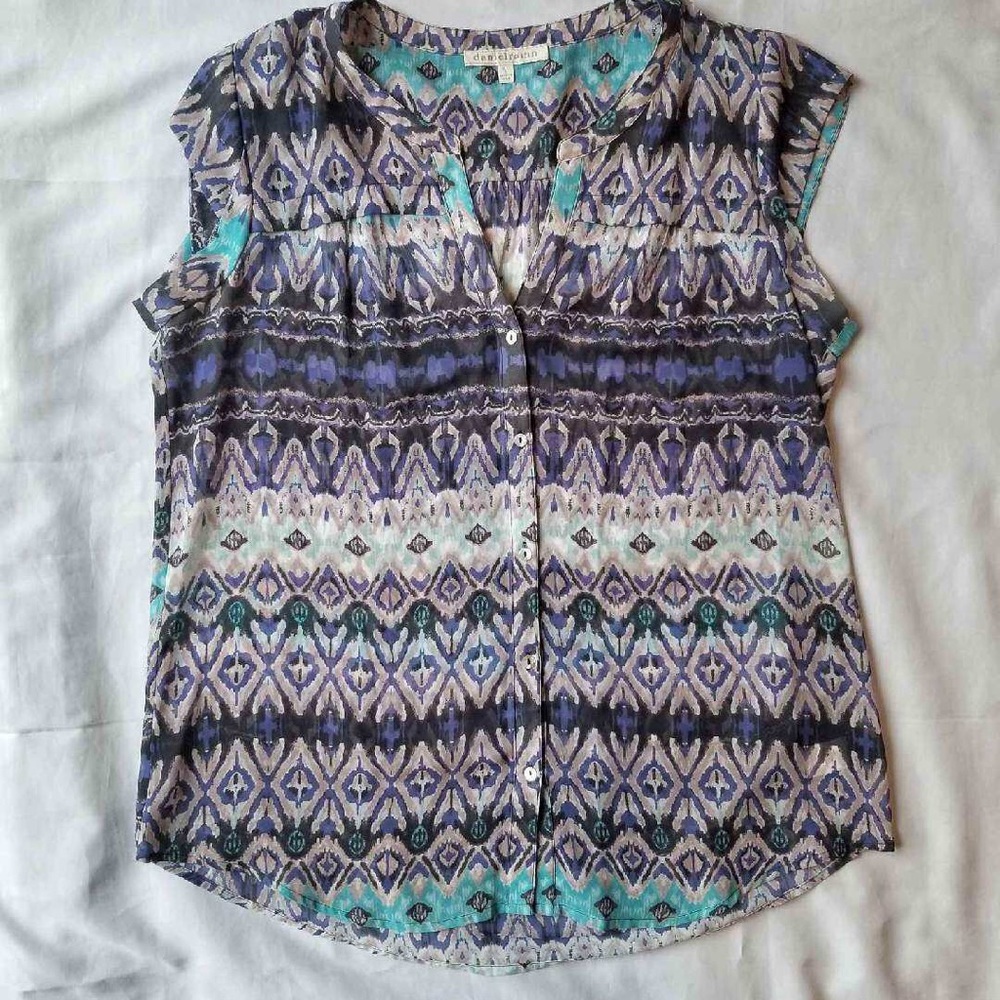 Daniel Rainn Print Sheer Blouse Cap Sleeve size L